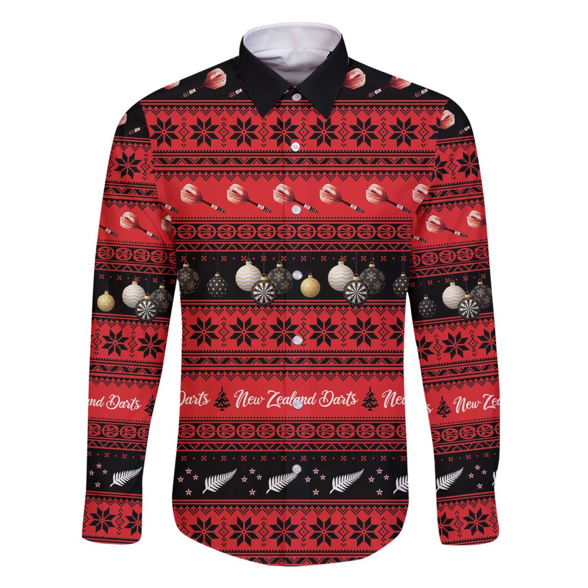 New Zealand Darts Christmas Family Matching Off The Shoulder Long Sleeve Dress and Hawaiian Shirt Merry Xmas Aotearoa Maori Red - Aussie Hoodie