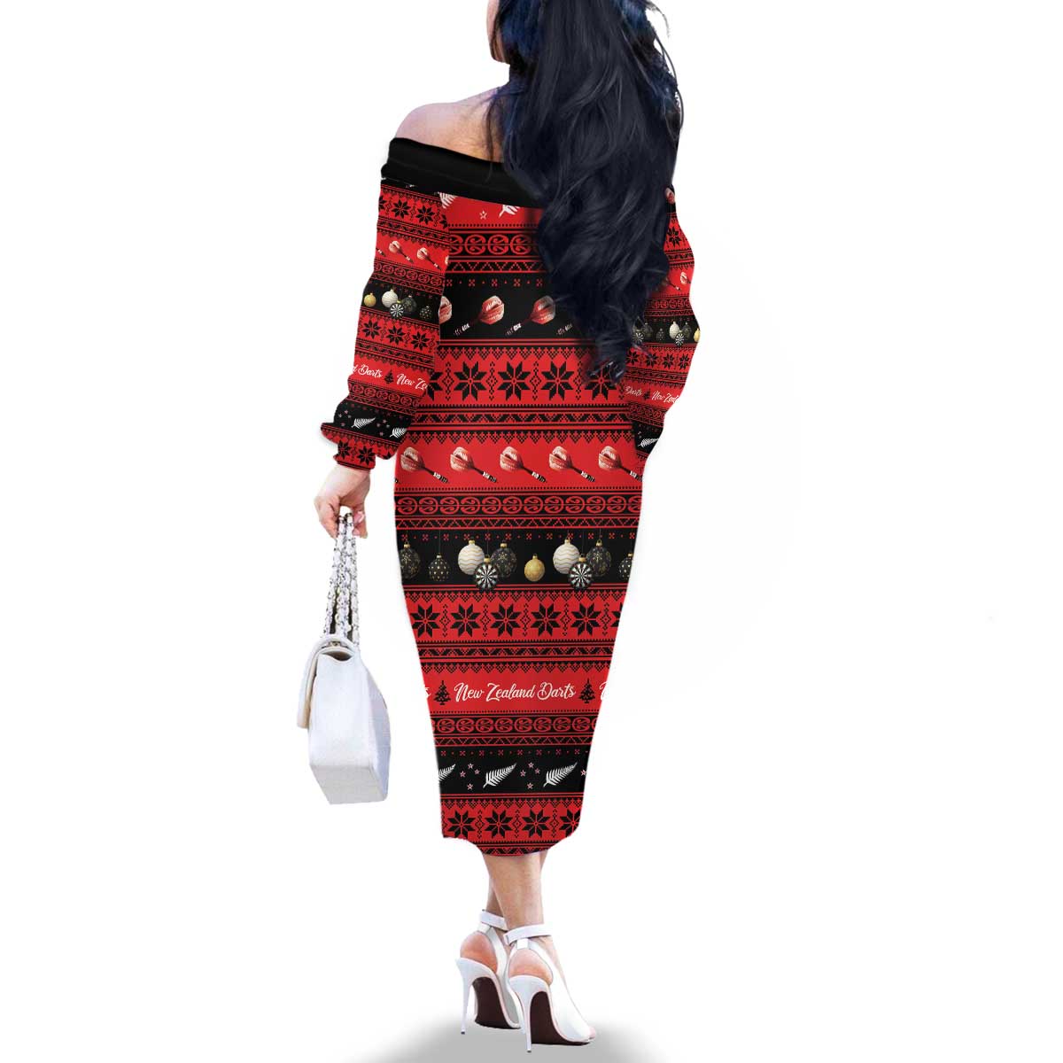 New Zealand Darts Christmas Family Matching Off The Shoulder Long Sleeve Dress and Hawaiian Shirt Merry Xmas Aotearoa Maori Red - Aussie Hoodie