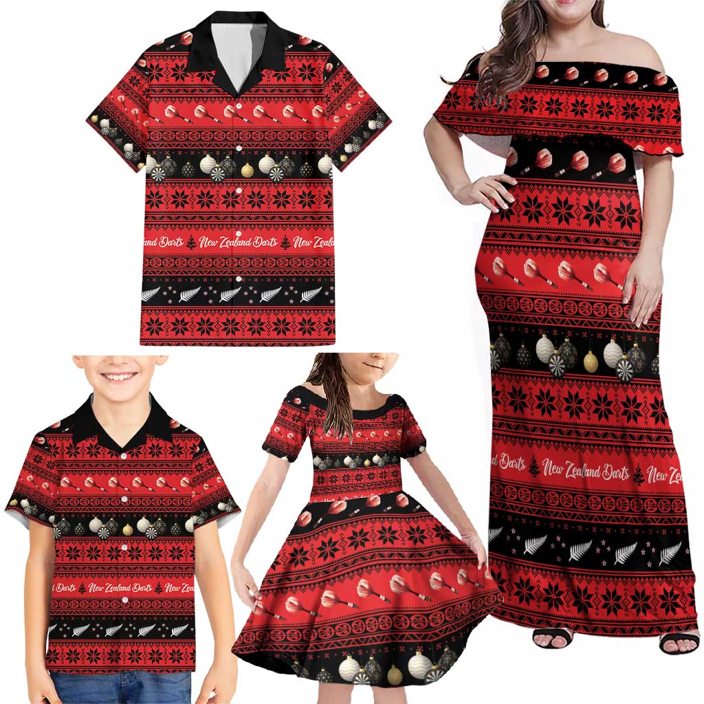 New Zealand Darts Christmas Family Matching Off Shoulder Maxi Dress and Hawaiian Shirt Merry Xmas Aotearoa Maori Red - Aussie Hoodie