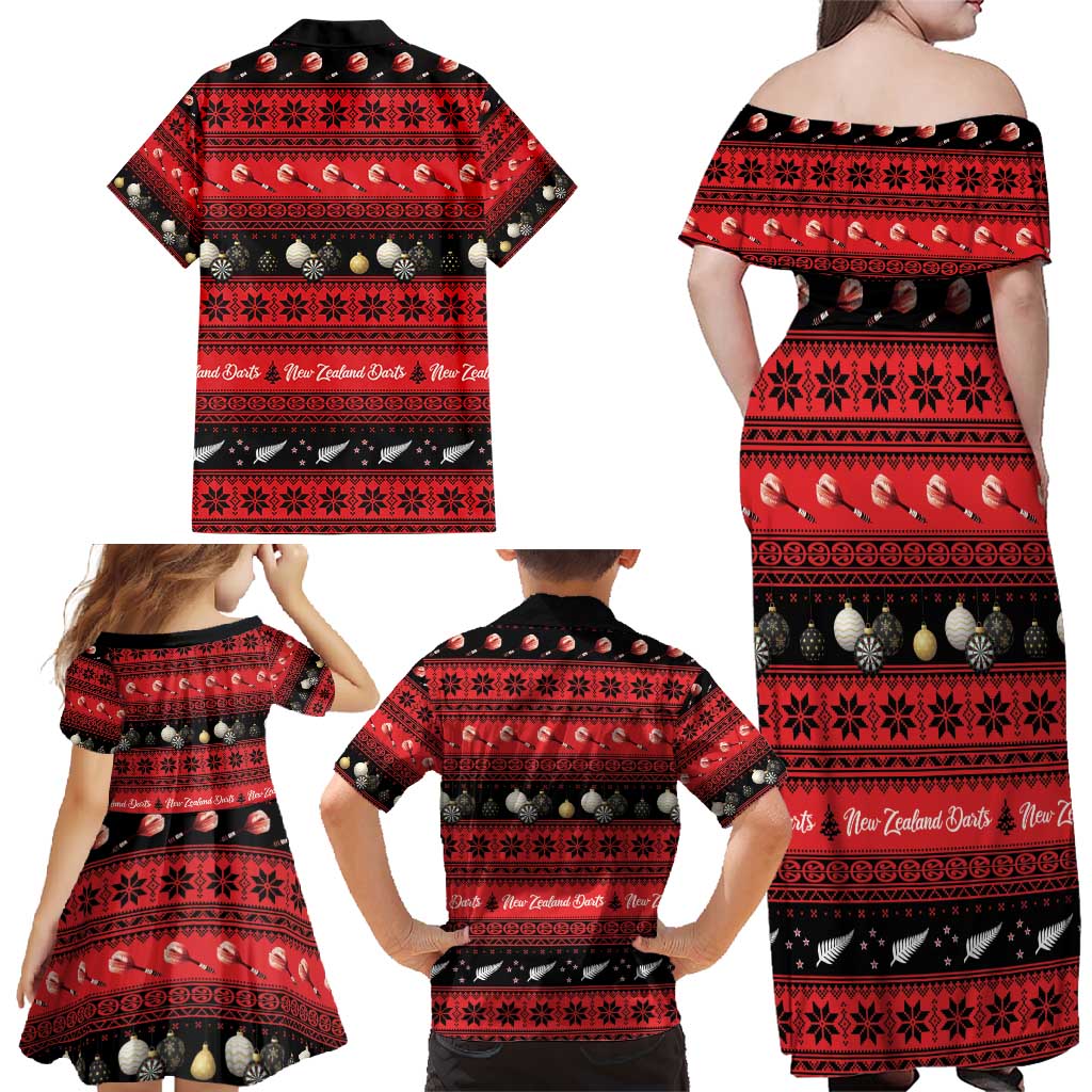 New Zealand Darts Christmas Family Matching Off Shoulder Maxi Dress and Hawaiian Shirt Merry Xmas Aotearoa Maori Red - Aussie Hoodie