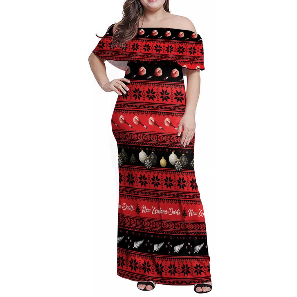 New Zealand Darts Christmas Family Matching Off Shoulder Maxi Dress and Hawaiian Shirt Merry Xmas Aotearoa Maori Red - Aussie Hoodie