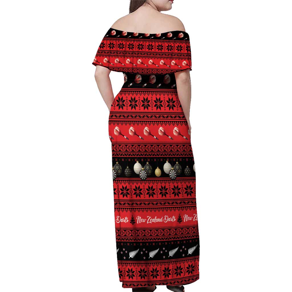 New Zealand Darts Christmas Family Matching Off Shoulder Maxi Dress and Hawaiian Shirt Merry Xmas Aotearoa Maori Red - Aussie Hoodie