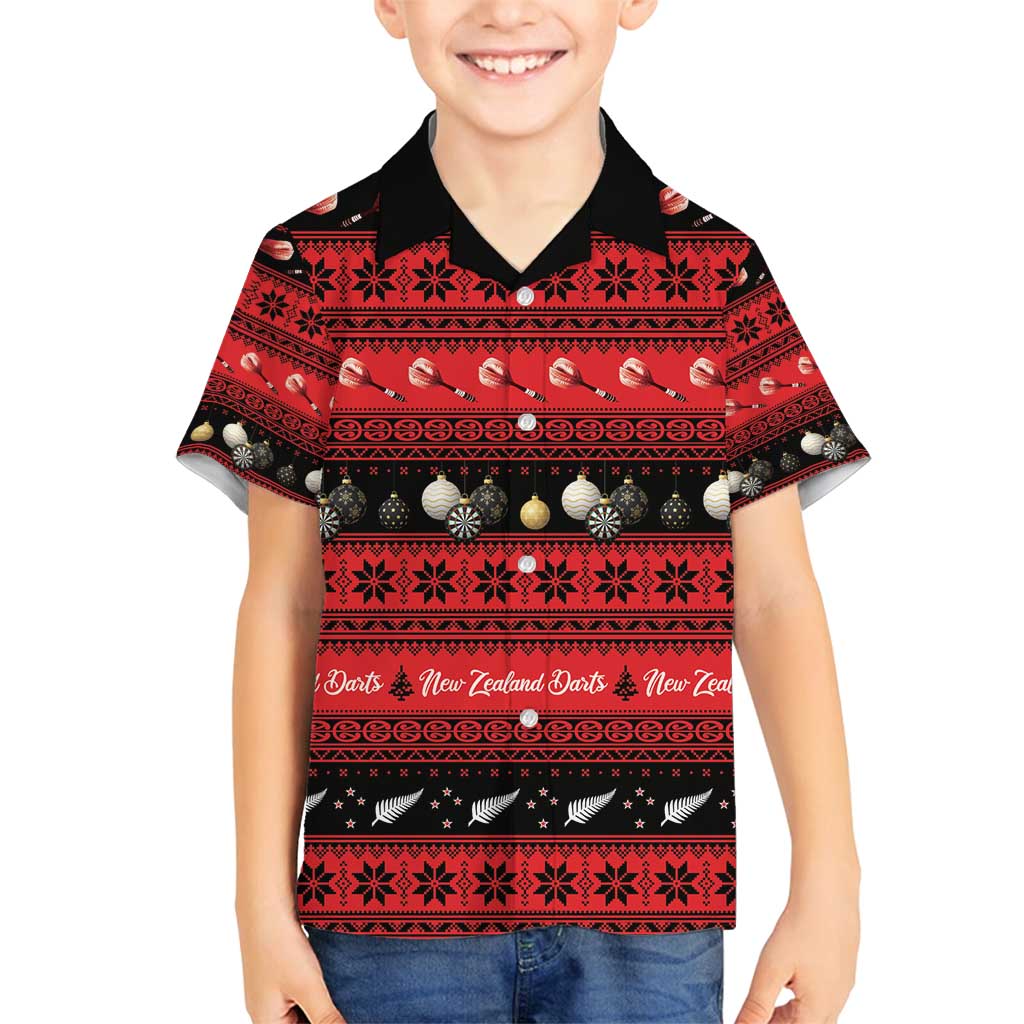 New Zealand Darts Christmas Family Matching Off Shoulder Maxi Dress and Hawaiian Shirt Merry Xmas Aotearoa Maori Red - Aussie Hoodie