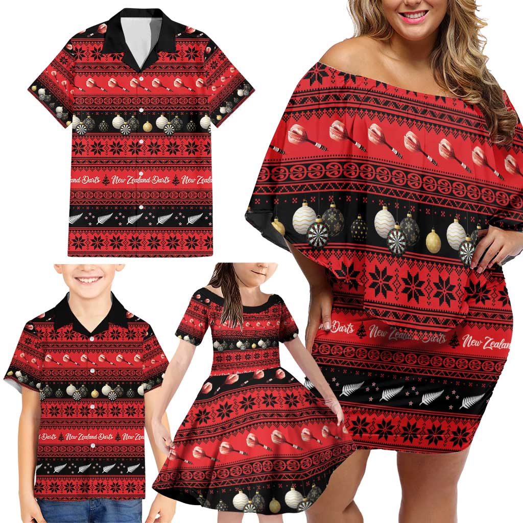 New Zealand Darts Christmas Family Matching Off Shoulder Short Dress and Hawaiian Shirt Merry Xmas Aotearoa Maori Red - Aussie Hoodie