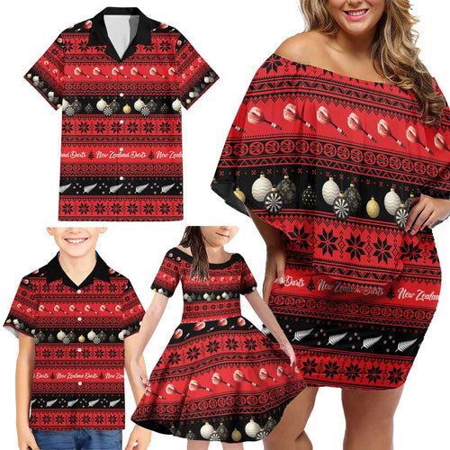 New Zealand Darts Christmas Family Matching Off Shoulder Short Dress and Hawaiian Shirt Merry Xmas Aotearoa Maori Red - Aussie Hoodie