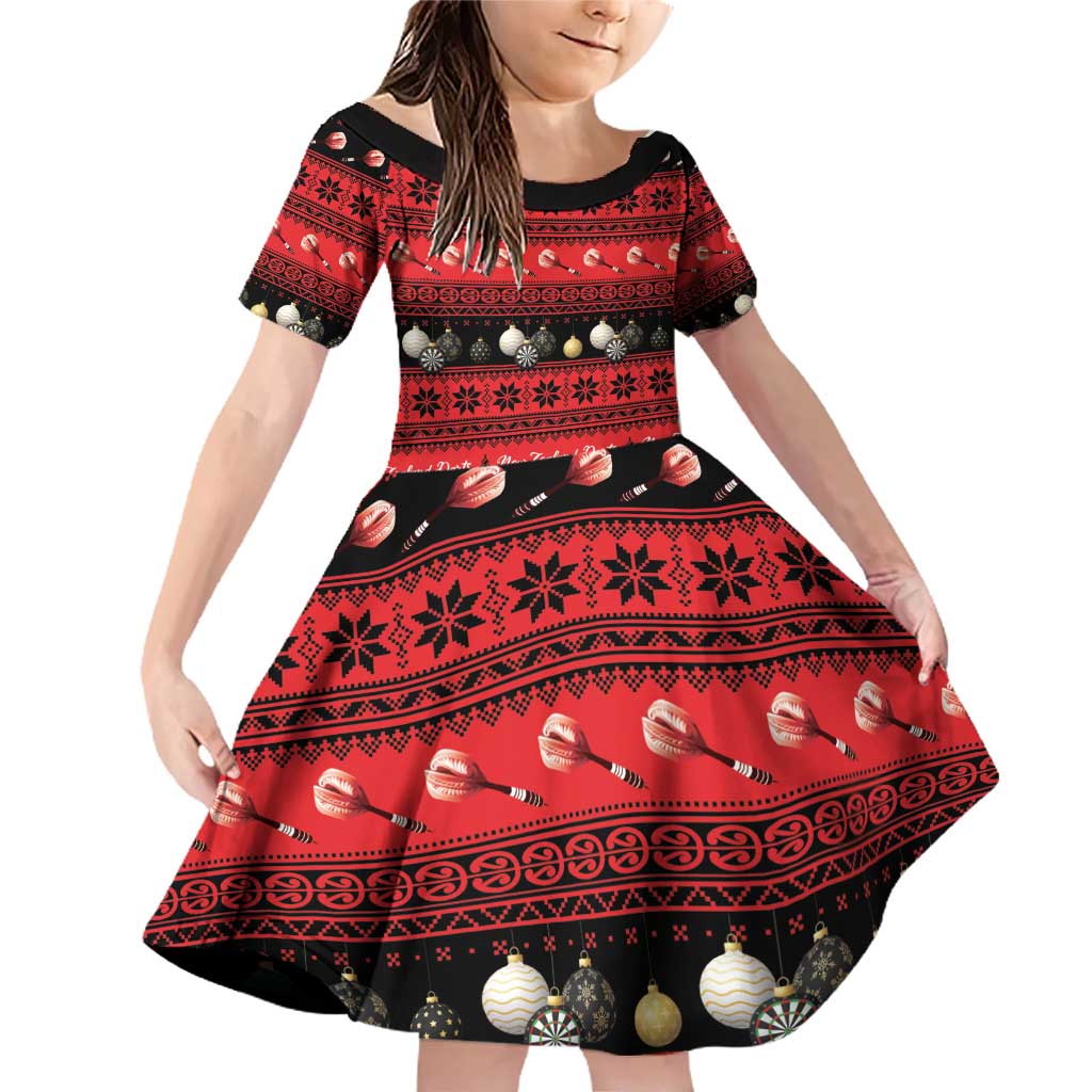 New Zealand Darts Christmas Family Matching Off Shoulder Short Dress and Hawaiian Shirt Merry Xmas Aotearoa Maori Red - Aussie Hoodie