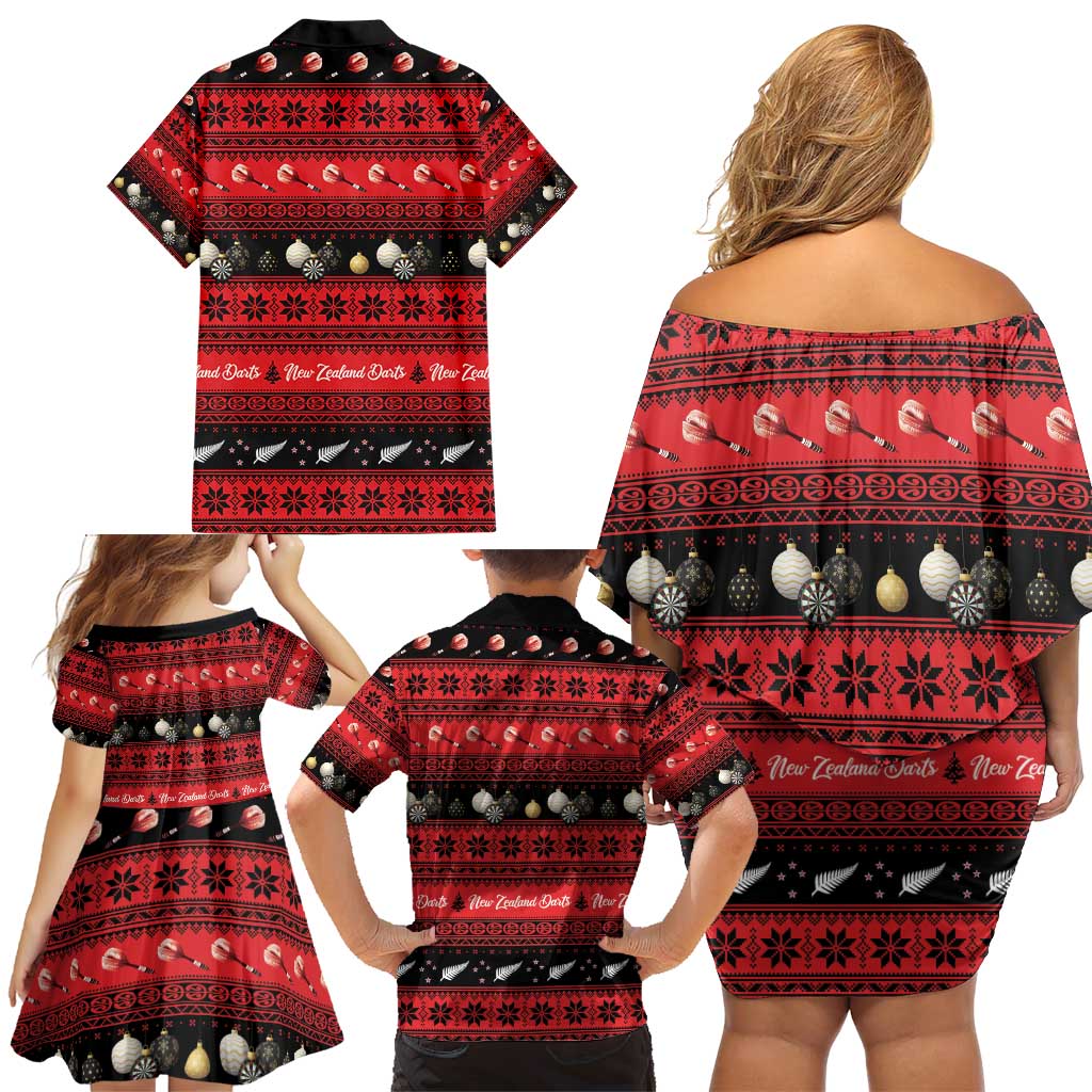 New Zealand Darts Christmas Family Matching Off Shoulder Short Dress and Hawaiian Shirt Merry Xmas Aotearoa Maori Red - Aussie Hoodie