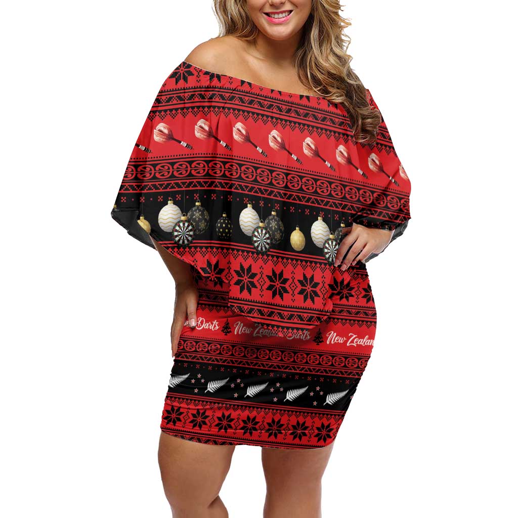 New Zealand Darts Christmas Family Matching Off Shoulder Short Dress and Hawaiian Shirt Merry Xmas Aotearoa Maori Red - Aussie Hoodie
