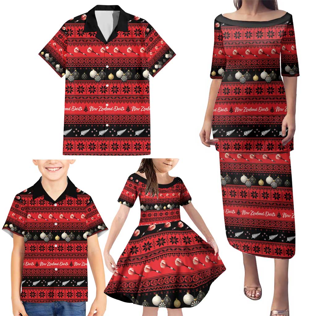 New Zealand Darts Christmas Family Matching Puletasi and Hawaiian Shirt Merry Xmas Aotearoa Maori Red - Aussie Hoodie
