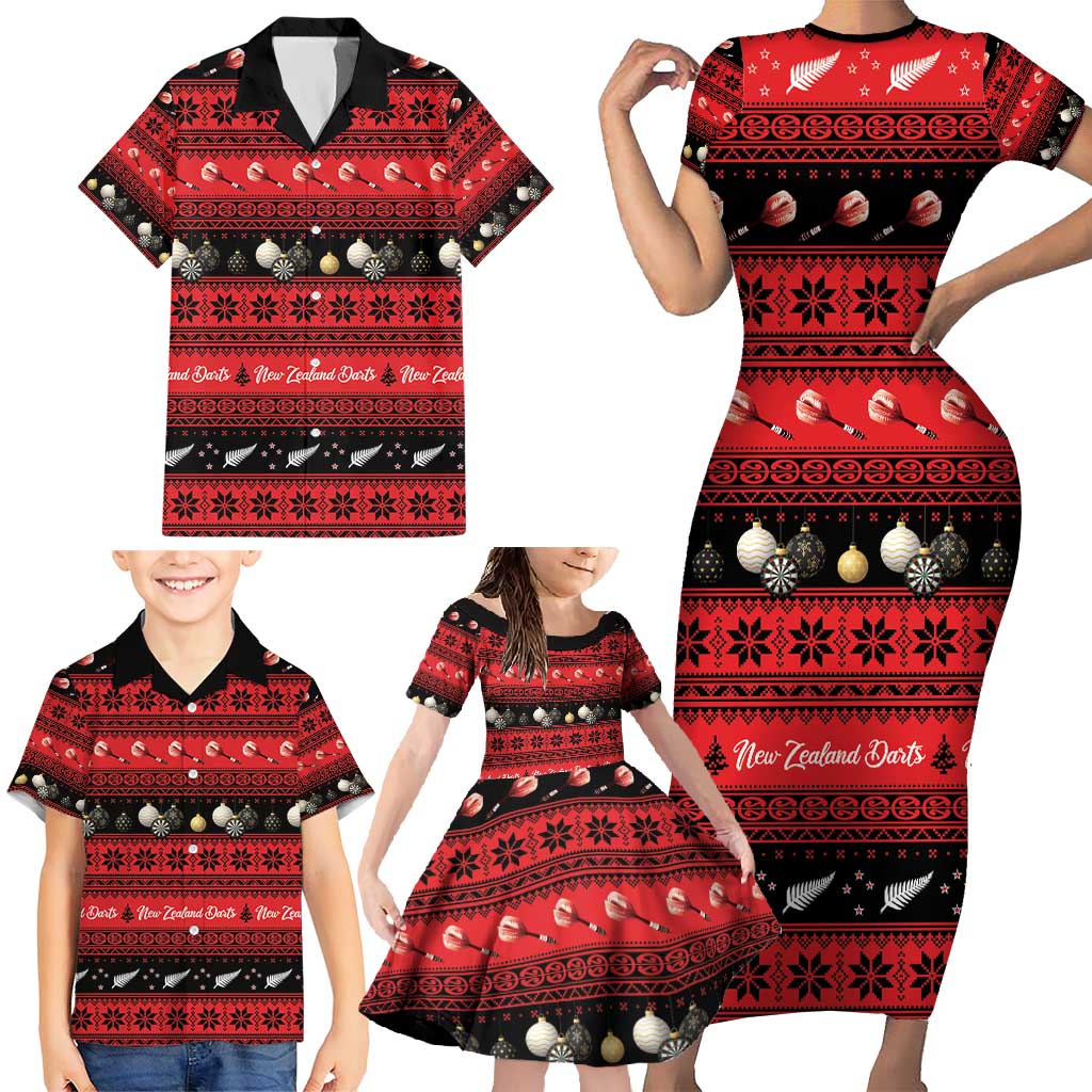 New Zealand Darts Christmas Family Matching Short Sleeve Bodycon Dress and Hawaiian Shirt Merry Xmas Aotearoa Maori Red - Aussie Hoodie