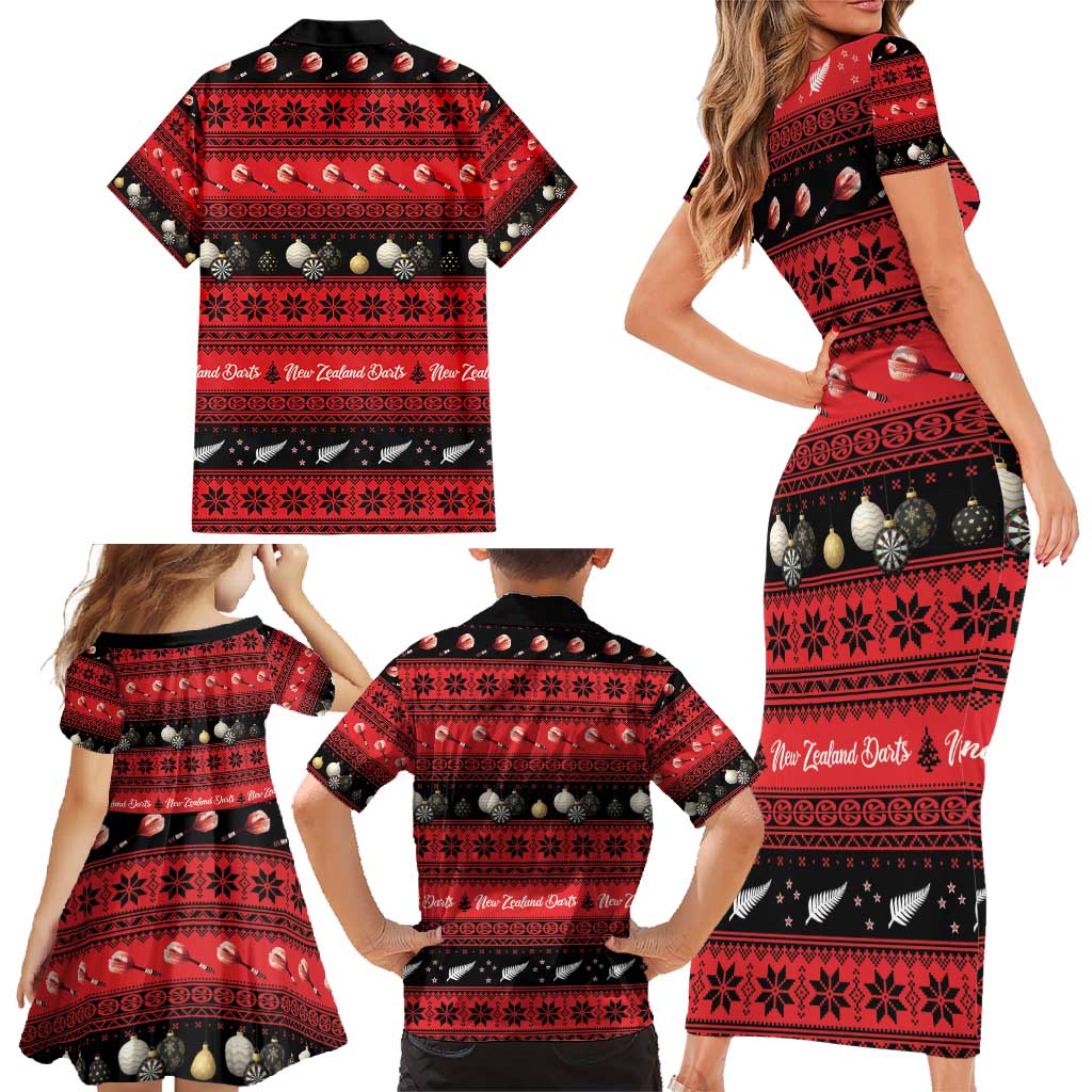 New Zealand Darts Christmas Family Matching Short Sleeve Bodycon Dress and Hawaiian Shirt Merry Xmas Aotearoa Maori Red - Aussie Hoodie