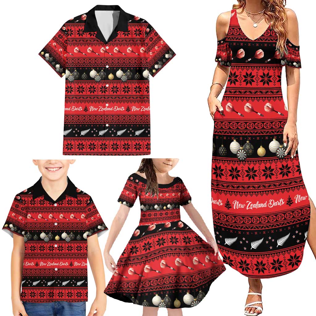New Zealand Darts Christmas Family Matching Summer Maxi Dress and Hawaiian Shirt Merry Xmas Aotearoa Maori Red - Aussie Hoodie