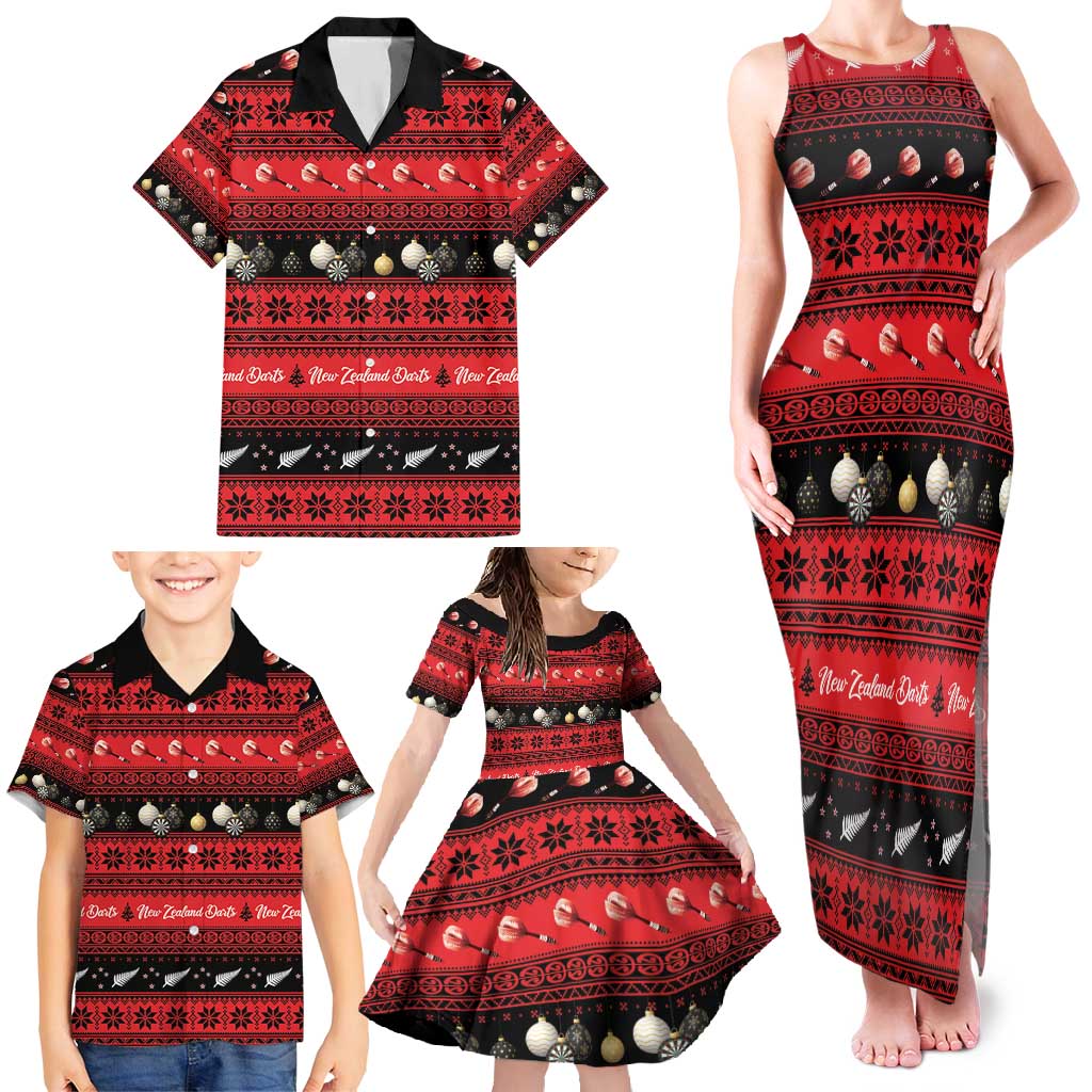 New Zealand Darts Christmas Family Matching Tank Maxi Dress and Hawaiian Shirt Merry Xmas Aotearoa Maori Red - Aussie Hoodie