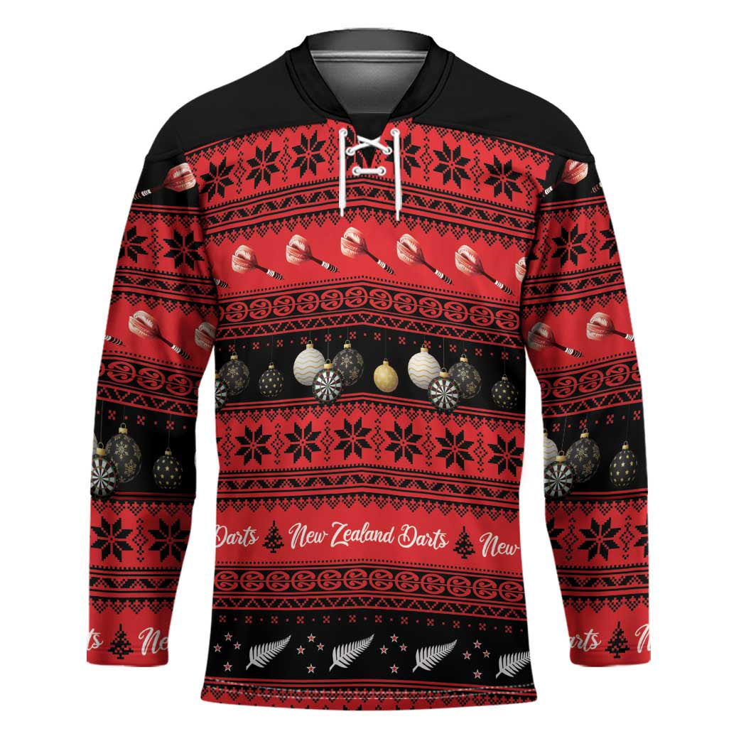 New Zealand Darts Christmas Hockey Jersey Merry Xmas Aotearoa Maori Red - Aussie Hoodie
