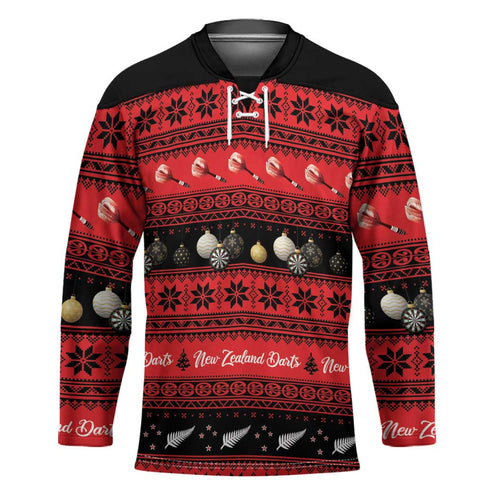 New Zealand Darts Christmas Hockey Jersey Merry Xmas Aotearoa Maori Red - Aussie Hoodie