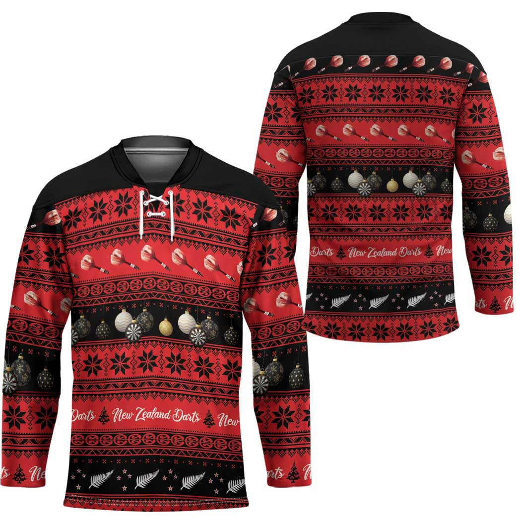 New Zealand Darts Christmas Hockey Jersey Merry Xmas Aotearoa Maori Red - Aussie Hoodie