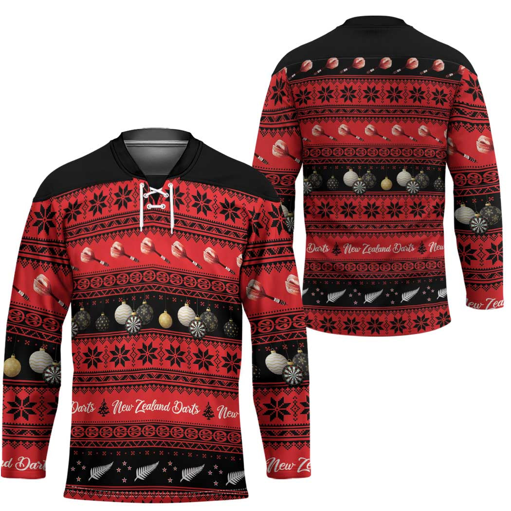 New Zealand Darts Christmas Hockey Jersey Merry Xmas Aotearoa Maori Red - Aussie Hoodie