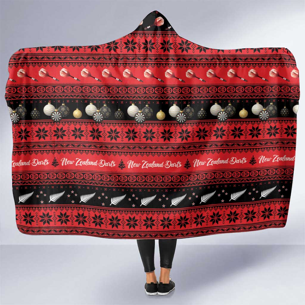 New Zealand Darts Christmas Hooded Blanket Merry Xmas Aotearoa Maori Red - Aussie Hoodie