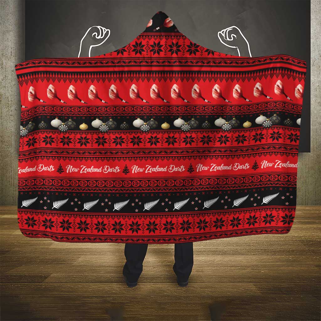 New Zealand Darts Christmas Hooded Blanket Merry Xmas Aotearoa Maori Red - Aussie Hoodie