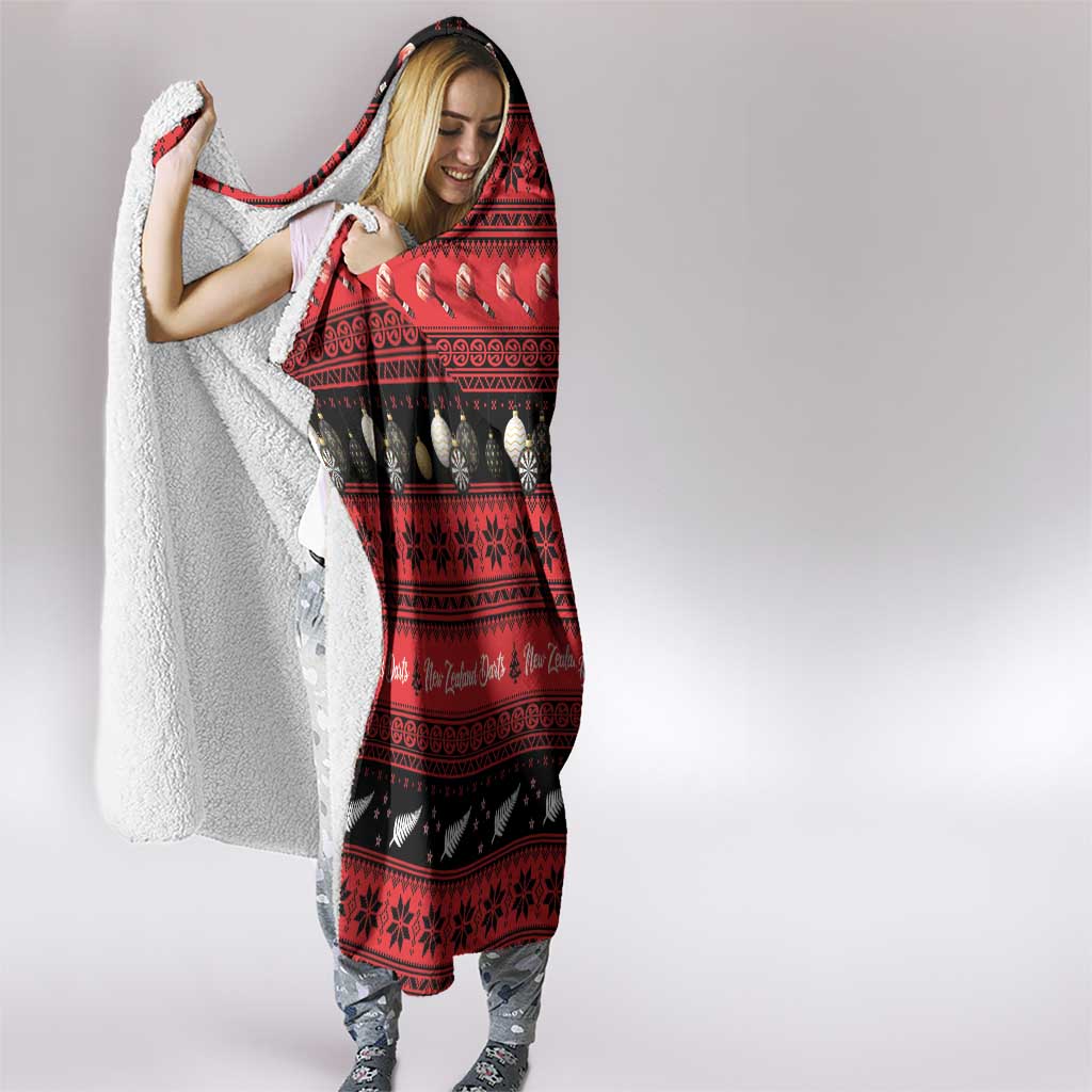 New Zealand Darts Christmas Hooded Blanket Merry Xmas Aotearoa Maori Red - Aussie Hoodie