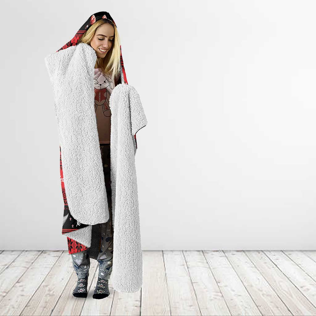 New Zealand Darts Christmas Hooded Blanket Merry Xmas Aotearoa Maori Red - Aussie Hoodie