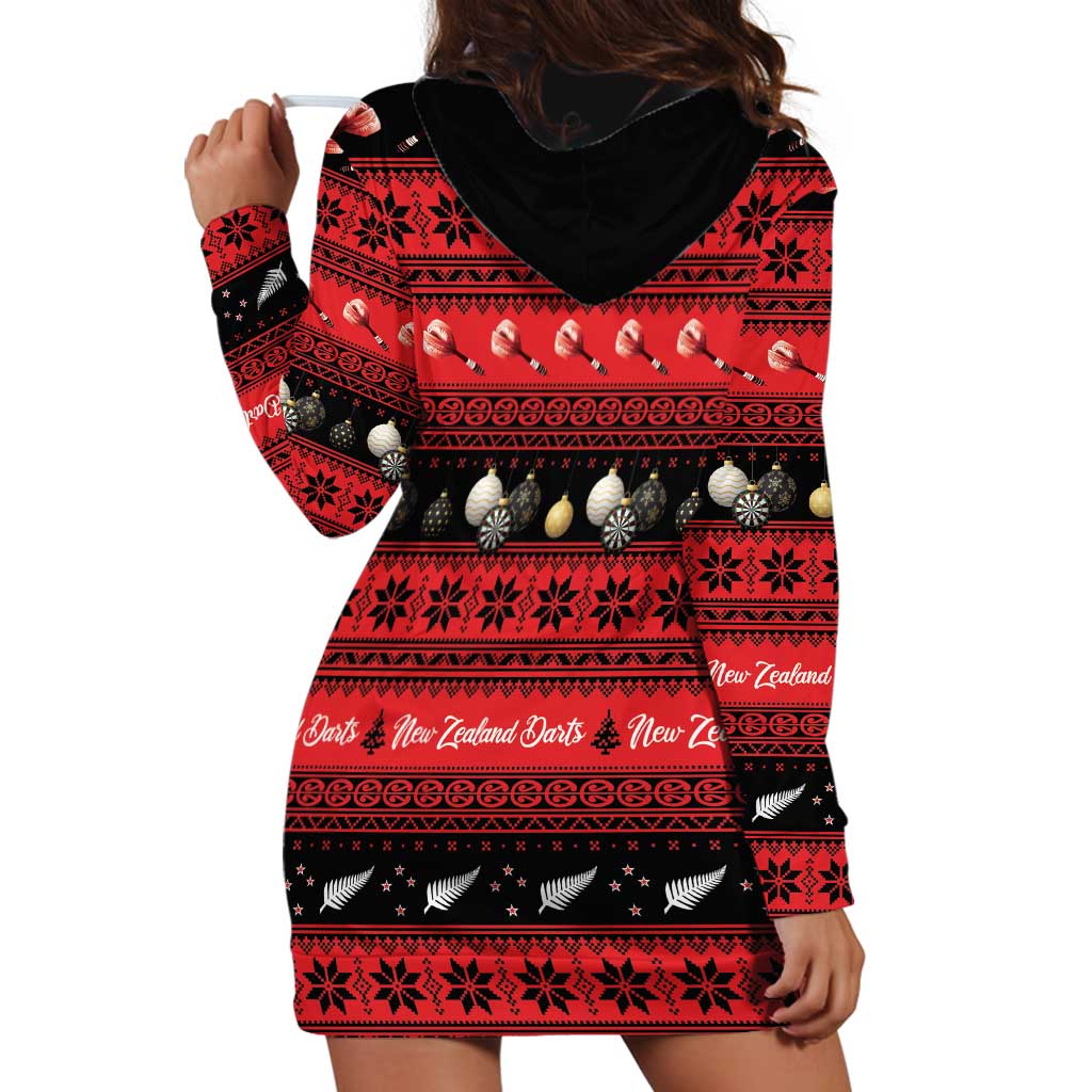New Zealand Darts Christmas Hoodie Dress Merry Xmas Aotearoa Maori Red - Aussie Hoodie