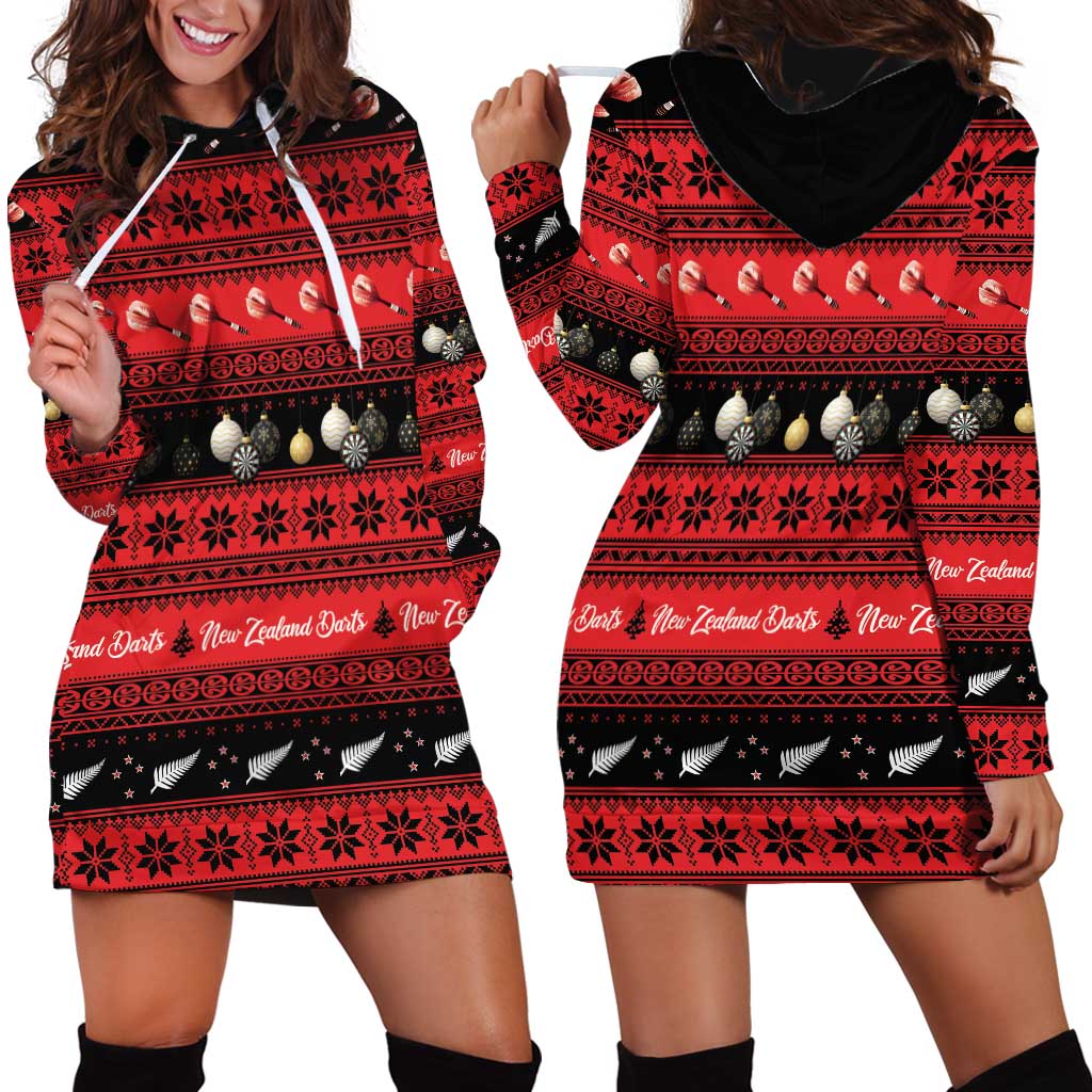 New Zealand Darts Christmas Hoodie Dress Merry Xmas Aotearoa Maori Red - Aussie Hoodie