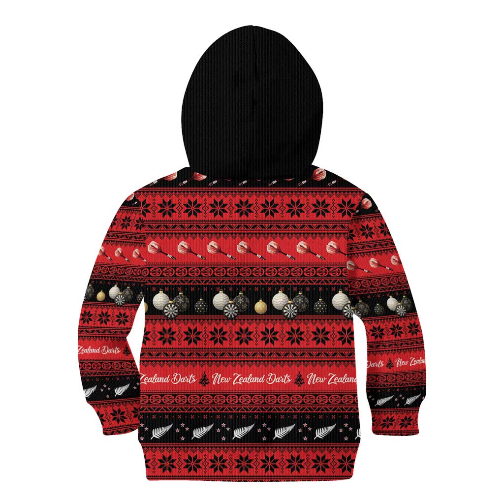 New Zealand Darts Christmas Kid Hoodie Merry Xmas Aotearoa Maori Red - Aussie Hoodie
