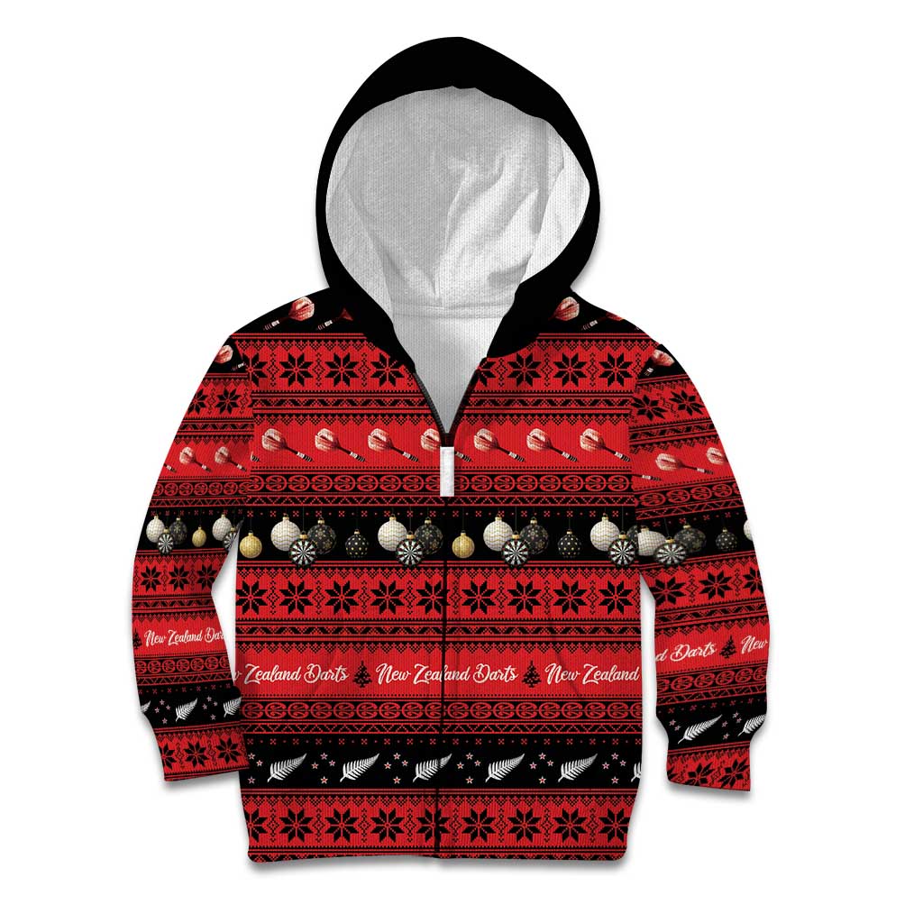 New Zealand Darts Christmas Kid Hoodie Merry Xmas Aotearoa Maori Red - Aussie Hoodie