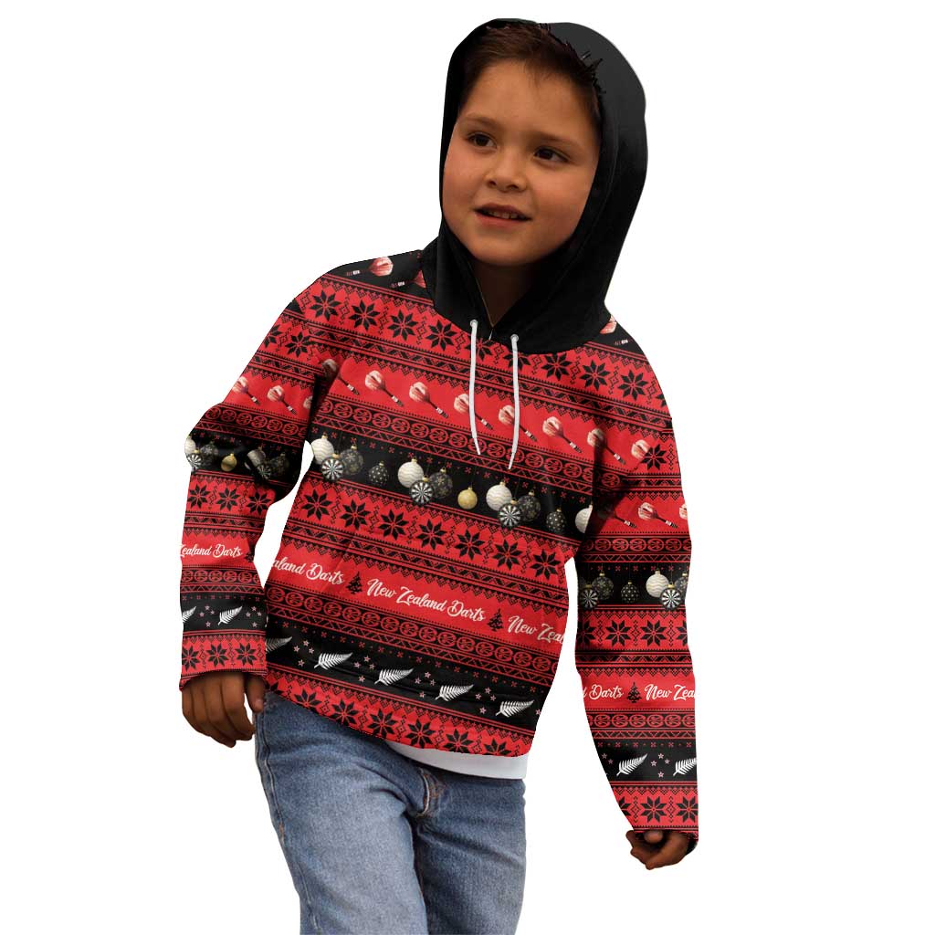 New Zealand Darts Christmas Kid Hoodie Merry Xmas Aotearoa Maori Red - Aussie Hoodie