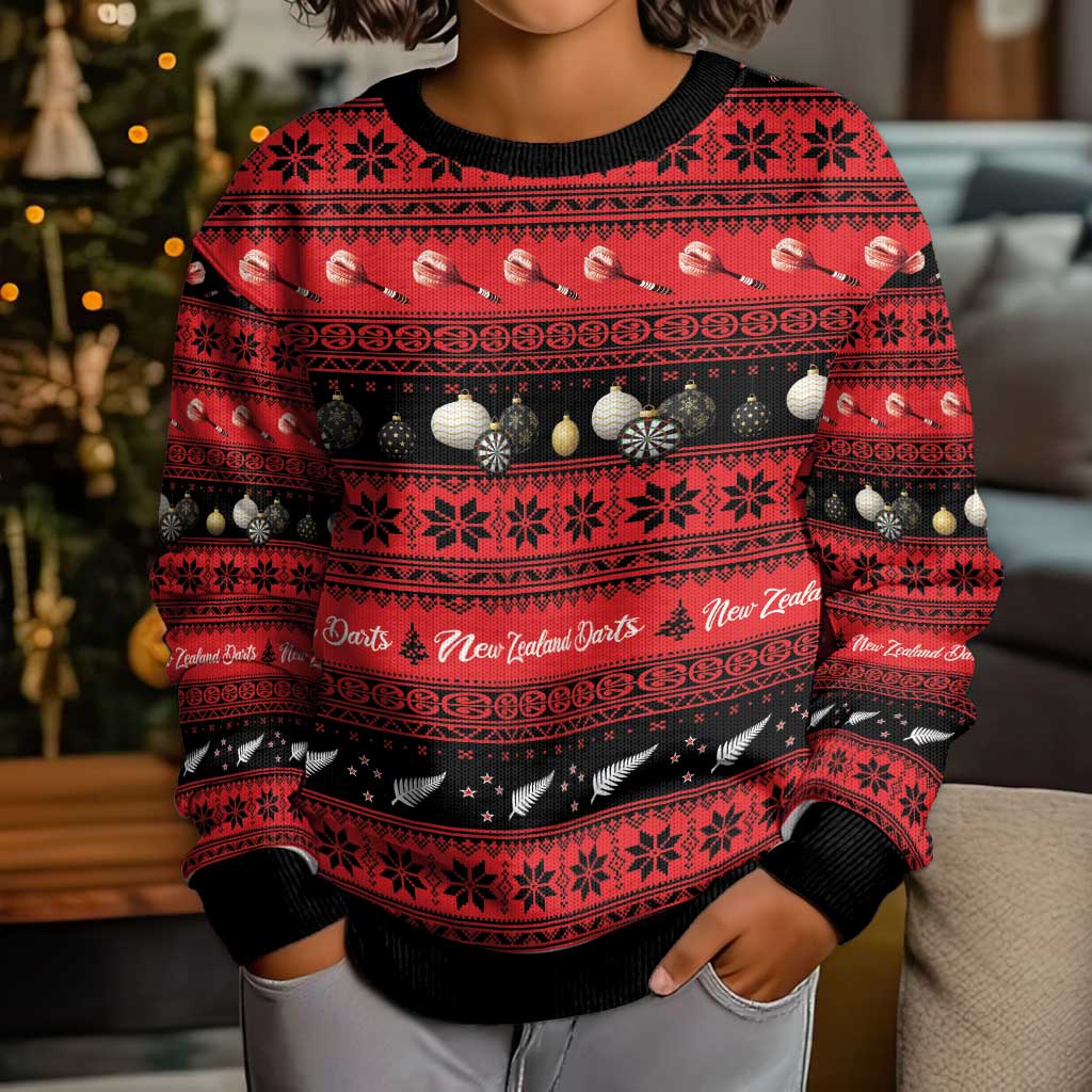 New Zealand Darts Christmas Kid Ugly Christmas Sweater Merry Xmas Aotearoa Maori Red - Aussie Hoodie