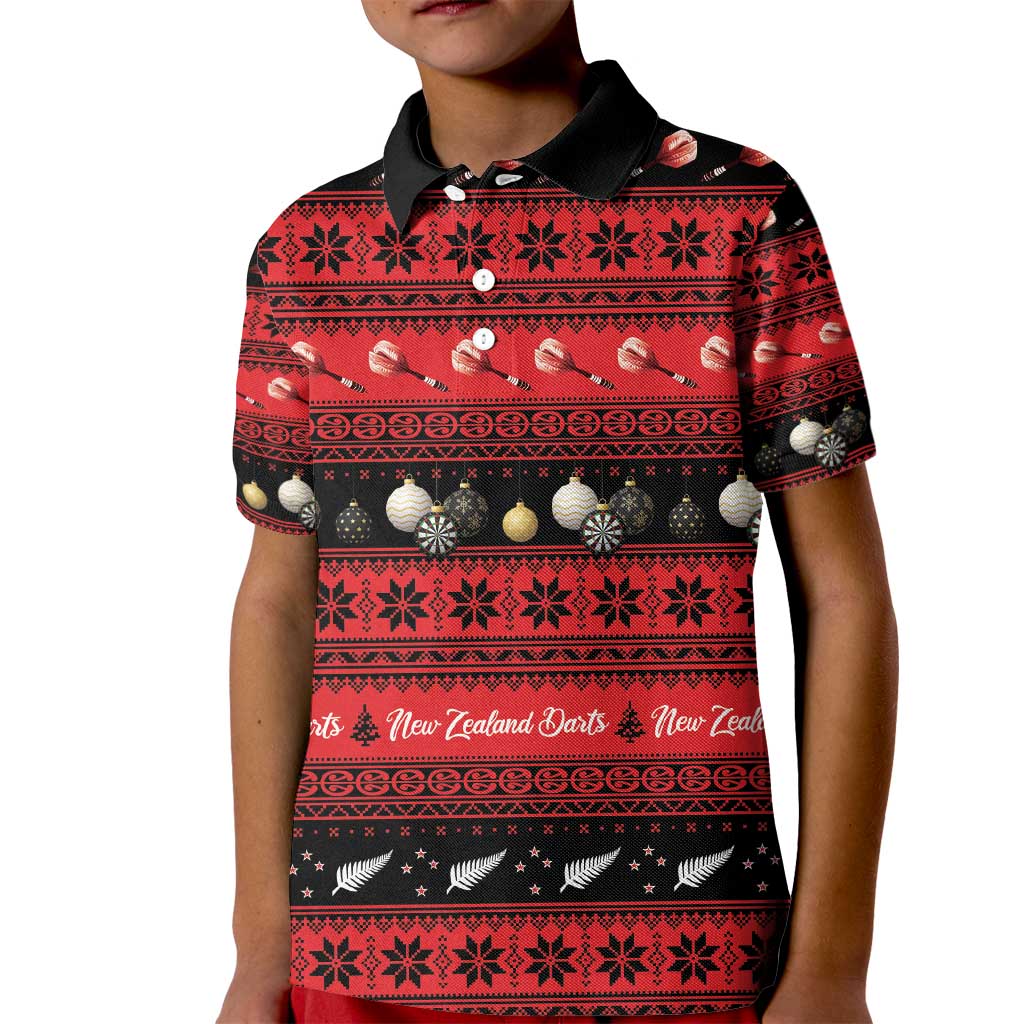 New Zealand Darts Christmas Kid Polo Shirt Merry Xmas Aotearoa Maori Red - Aussie Hoodie