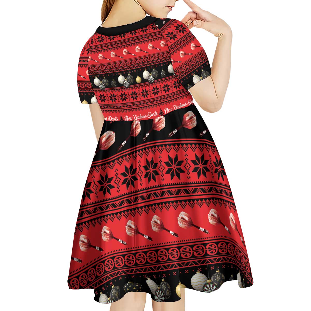 New Zealand Darts Christmas Kid Short Sleeve Dress Merry Xmas Aotearoa Maori Red - Aussie Hoodie