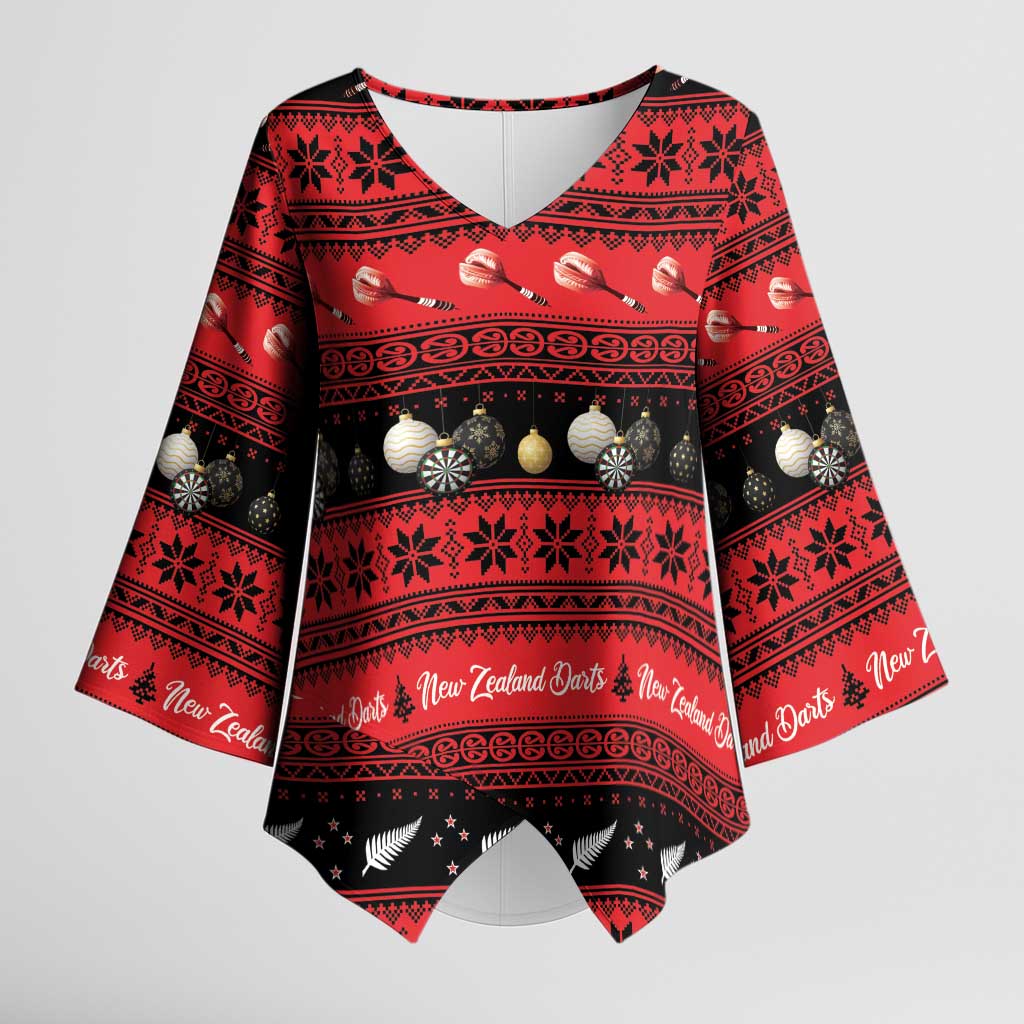 New Zealand Darts Christmas Kimono Sleeve Blouse Merry Xmas Aotearoa Maori Red - Aussie Hoodie