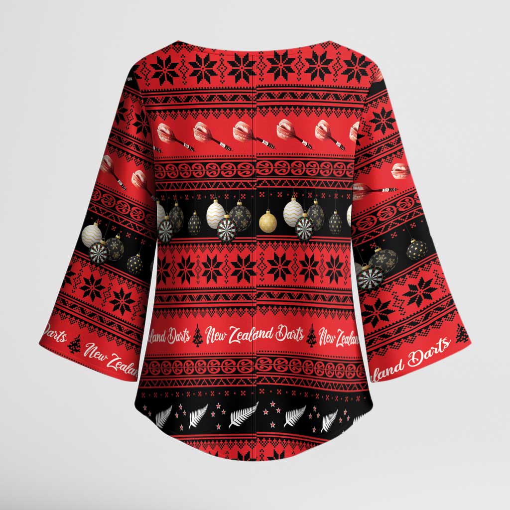 New Zealand Darts Christmas Kimono Sleeve Blouse Merry Xmas Aotearoa Maori Red - Aussie Hoodie