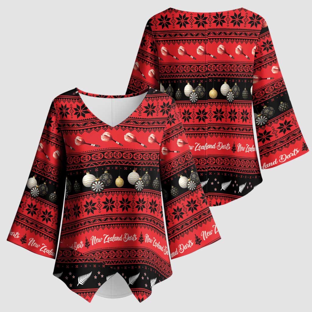New Zealand Darts Christmas Kimono Sleeve Blouse Merry Xmas Aotearoa Maori Red - Aussie Hoodie