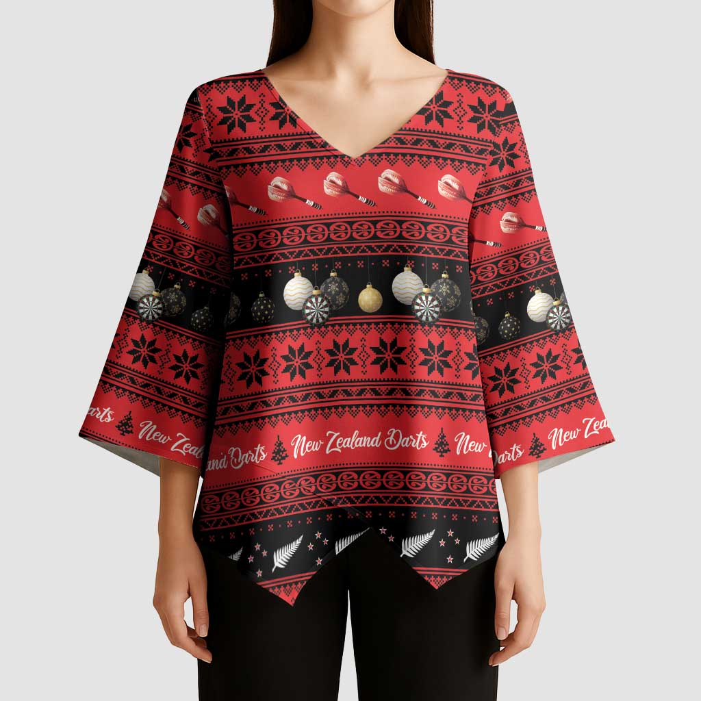 New Zealand Darts Christmas Kimono Sleeve Blouse Merry Xmas Aotearoa Maori Red - Aussie Hoodie