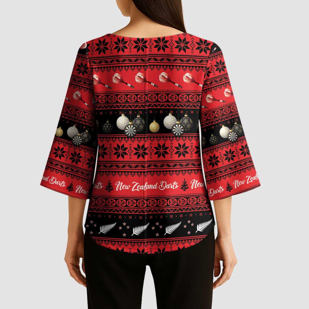 New Zealand Darts Christmas Kimono Sleeve Blouse Merry Xmas Aotearoa Maori Red - Aussie Hoodie