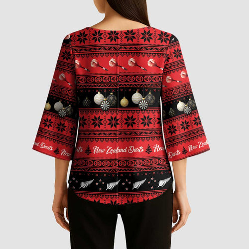 New Zealand Darts Christmas Kimono Sleeve Blouse Merry Xmas Aotearoa Maori Red - Aussie Hoodie