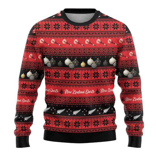 New Zealand Darts Christmas Ugly Christmas Sweater Merry Xmas Aotearoa Maori Red - Aussie Hoodie