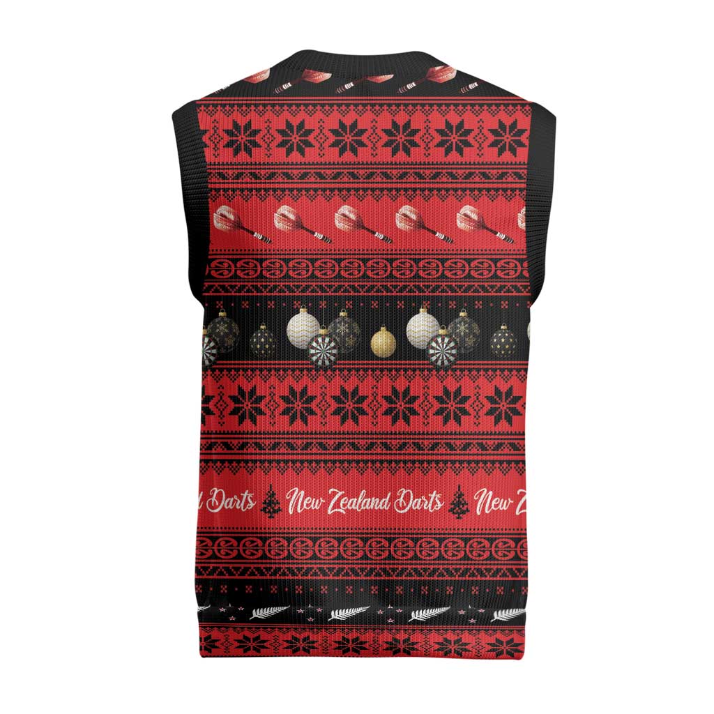 New Zealand Darts Christmas Knitted V-Neck Vest Merry Xmas Aotearoa Maori Red - Aussie Hoodie