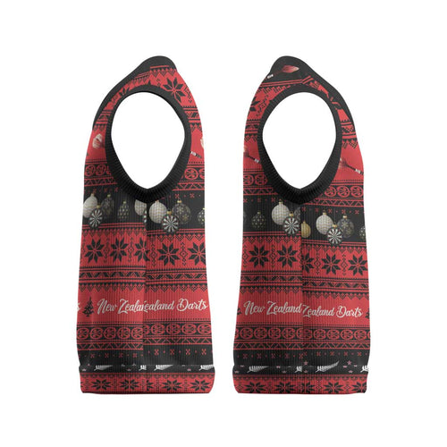 New Zealand Darts Christmas Knitted V-Neck Vest Merry Xmas Aotearoa Maori Red - Aussie Hoodie