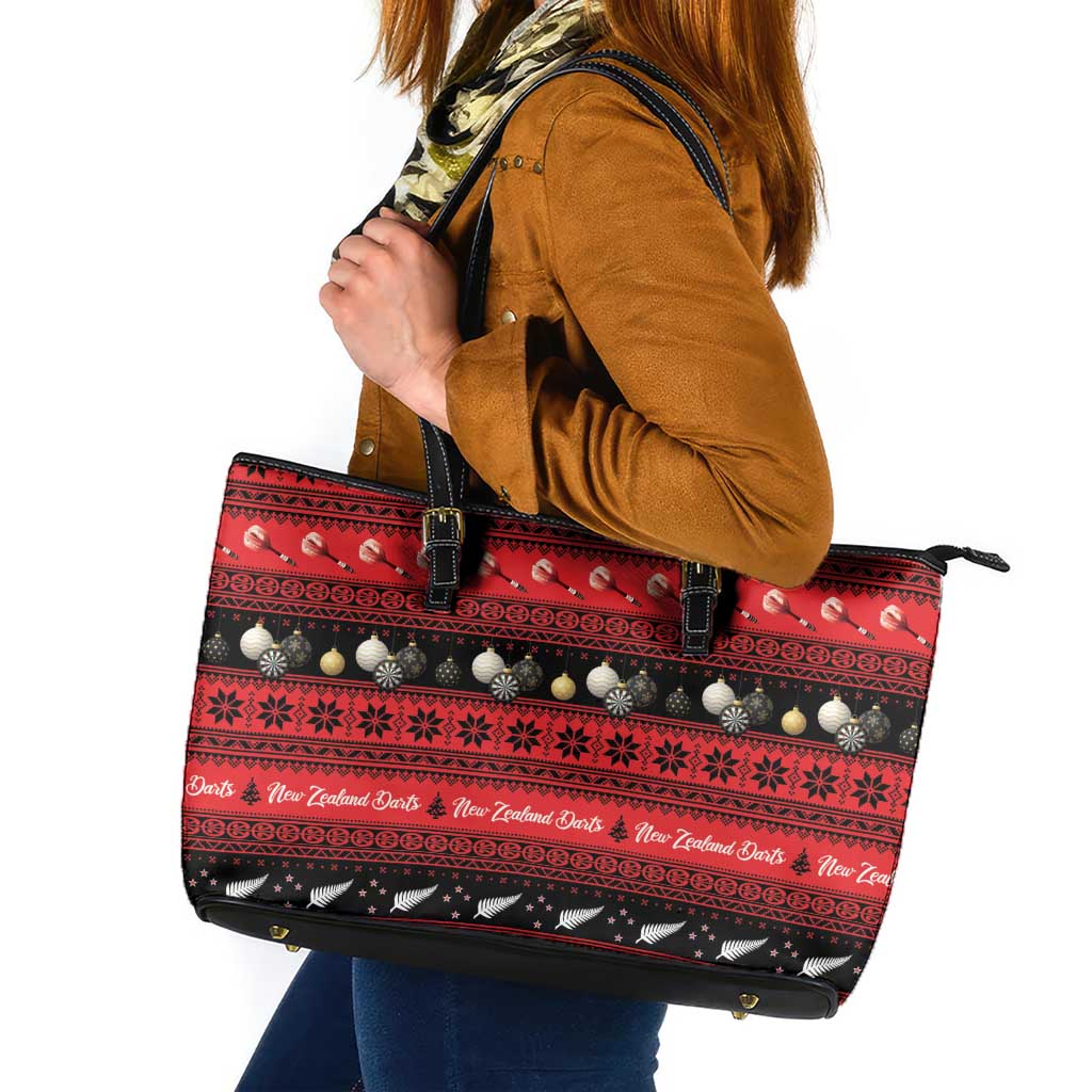 New Zealand Darts Christmas Leather Tote Bag Merry Xmas Aotearoa Maori Red - Aussie Hoodie