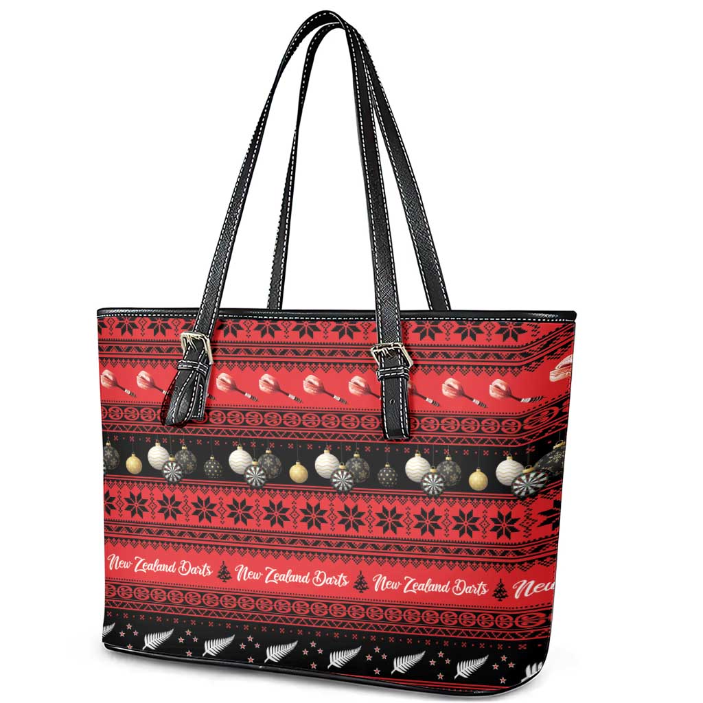New Zealand Darts Christmas Leather Tote Bag Merry Xmas Aotearoa Maori Red - Aussie Hoodie