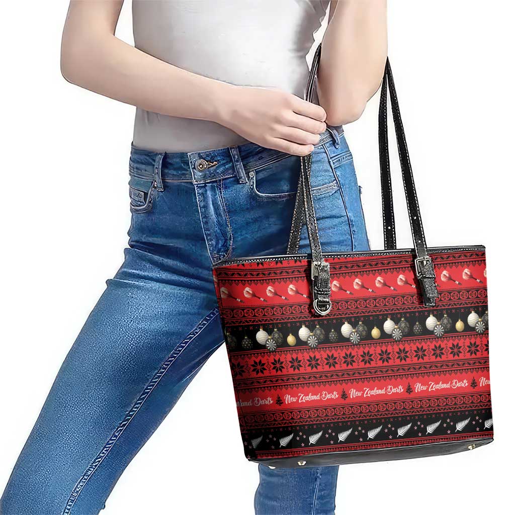 New Zealand Darts Christmas Leather Tote Bag Merry Xmas Aotearoa Maori Red - Aussie Hoodie