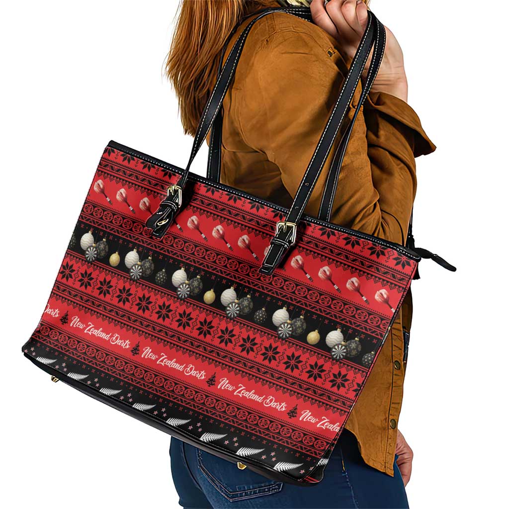 New Zealand Darts Christmas Leather Tote Bag Merry Xmas Aotearoa Maori Red - Aussie Hoodie