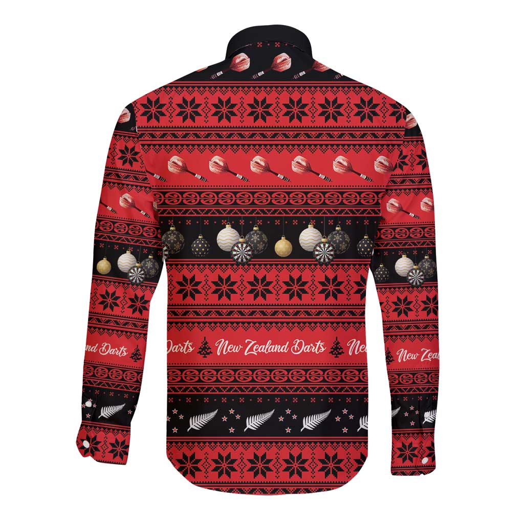 New Zealand Darts Christmas Long Sleeve Button Shirt Merry Xmas Aotearoa Maori Red - Aussie Hoodie