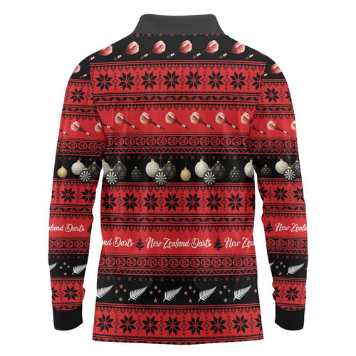 New Zealand Darts Christmas Long Sleeve Polo Shirt Merry Xmas Aotearoa Maori Red - Aussie Hoodie