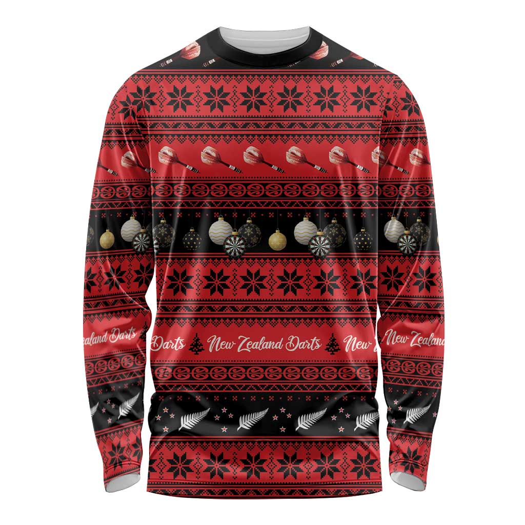 New Zealand Darts Christmas Long Sleeve Shirt Merry Xmas Aotearoa Maori Red - Aussie Hoodie