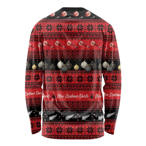 New Zealand Darts Christmas Long Sleeve Shirt Merry Xmas Aotearoa Maori Red - Aussie Hoodie